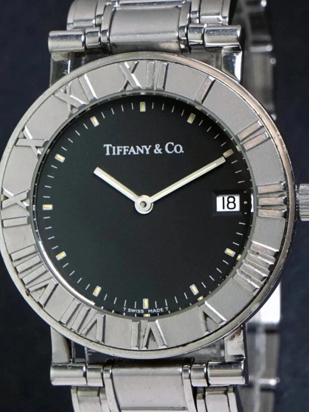 Tiffany & Co Atlas Stainless Steel Unisex 33mm Black Dial Quartz Watch TIF1014